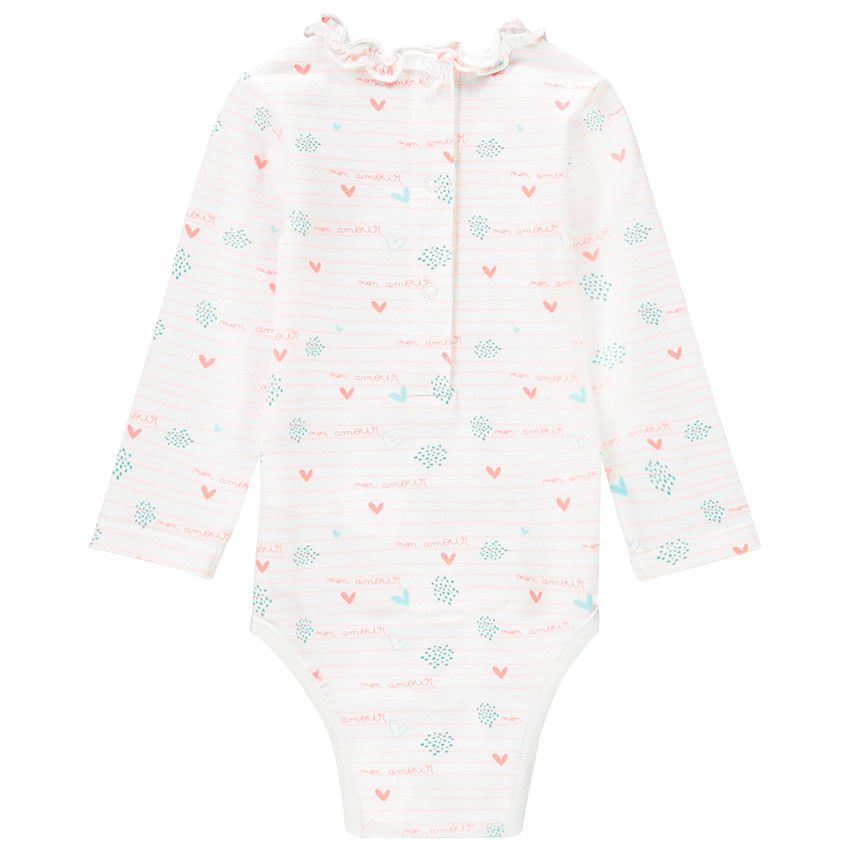 Body manches longues en coton bio imprimé pour bébé fille - Ecru