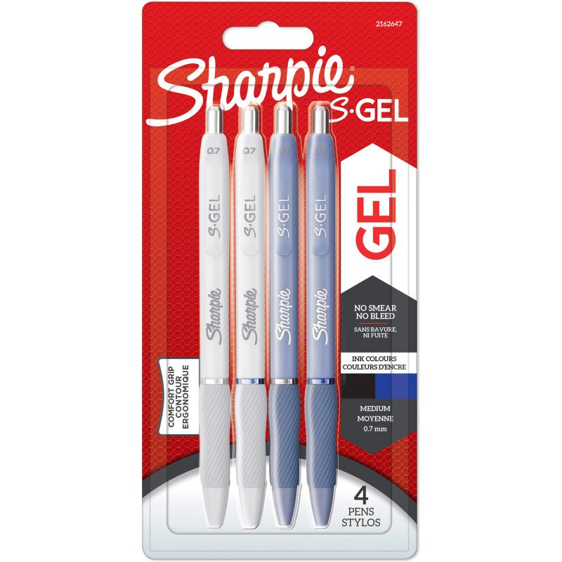 Stylo roller Sharpie S-Gel Fashion rétractable pointe 0,7 mm - écriture moyenne - Blister de 4