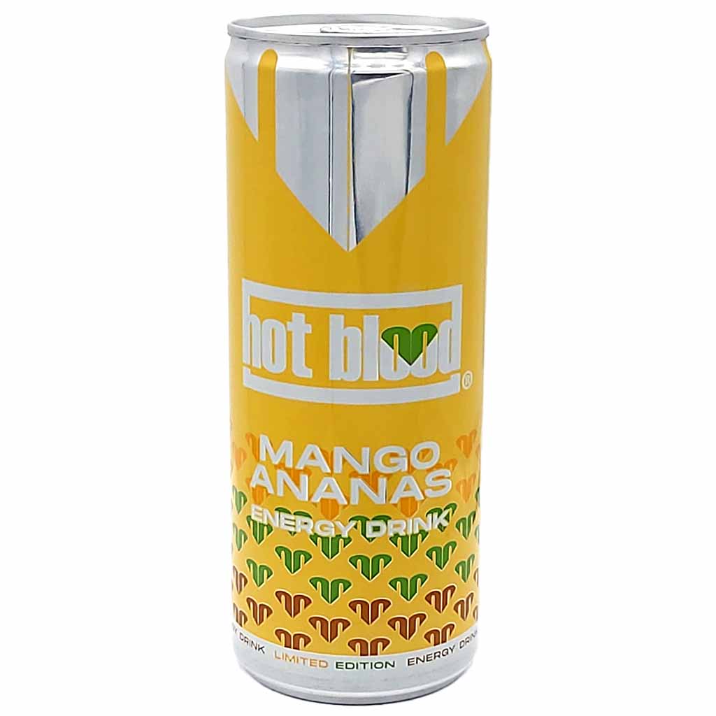 hot blood Energy Drink Mango Ananas Dosen 24 x 250ml MHD:30.8.26