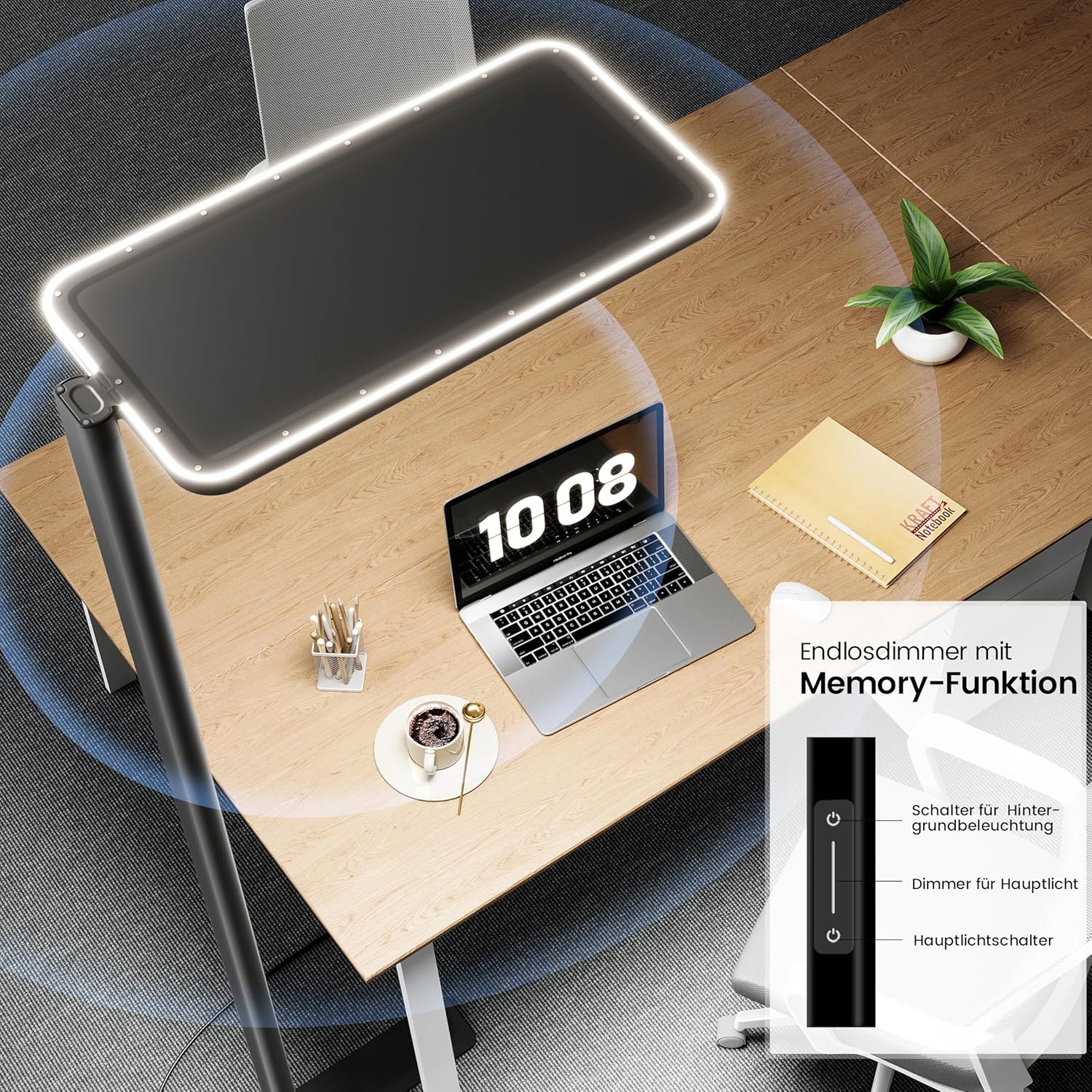 LED Stehlampe für Büro,UGR98,Vollspektrum Tageslicht dual Stehleuchte Stehlampe dimmbar,Augenschutz Deckenfluter 2m 4000K Standleuchte Office Leselampe für Kinderzimmer schwarz