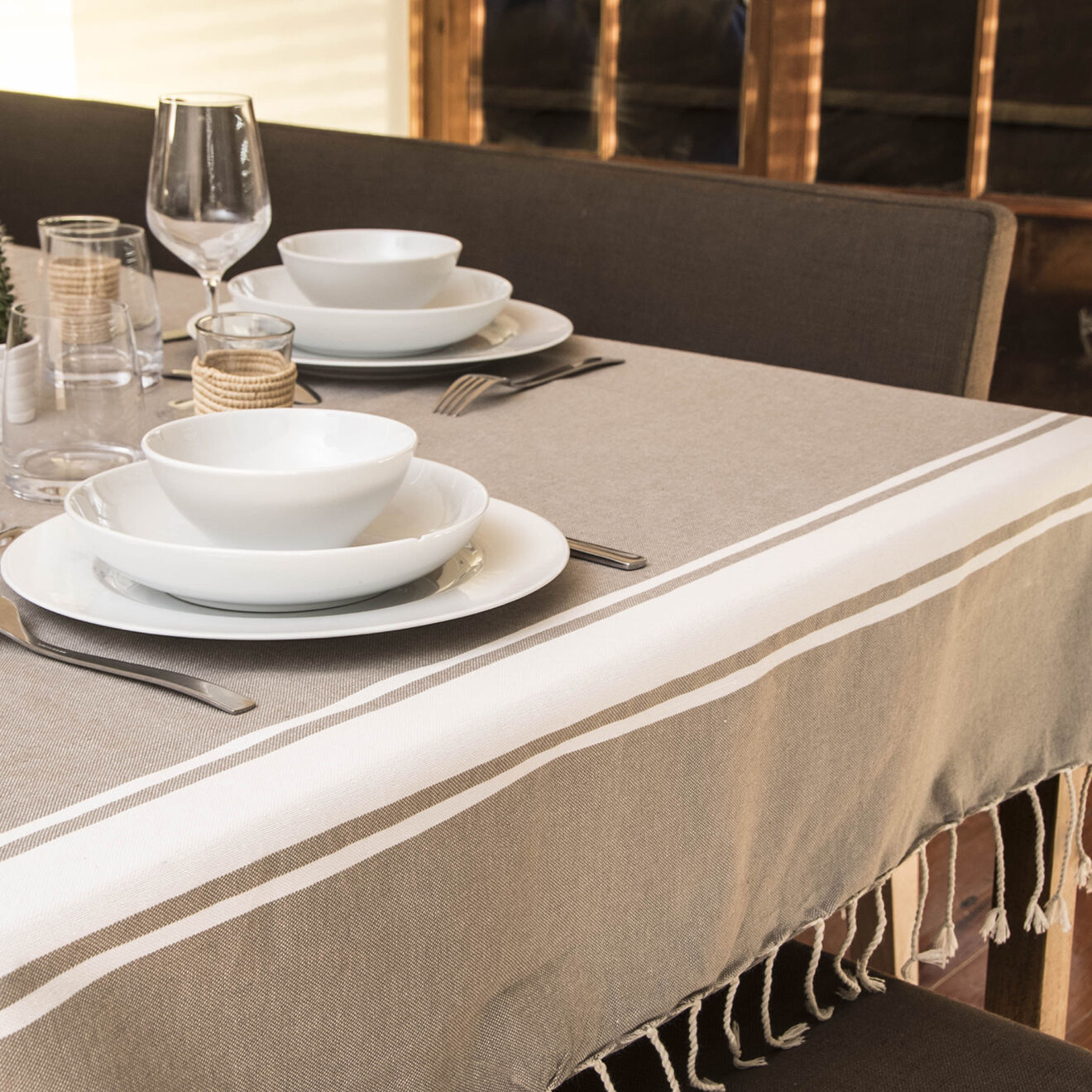 Febronie Nappe 100% Coton 200 g/m² Saint-Tropez taupe clair/blanc