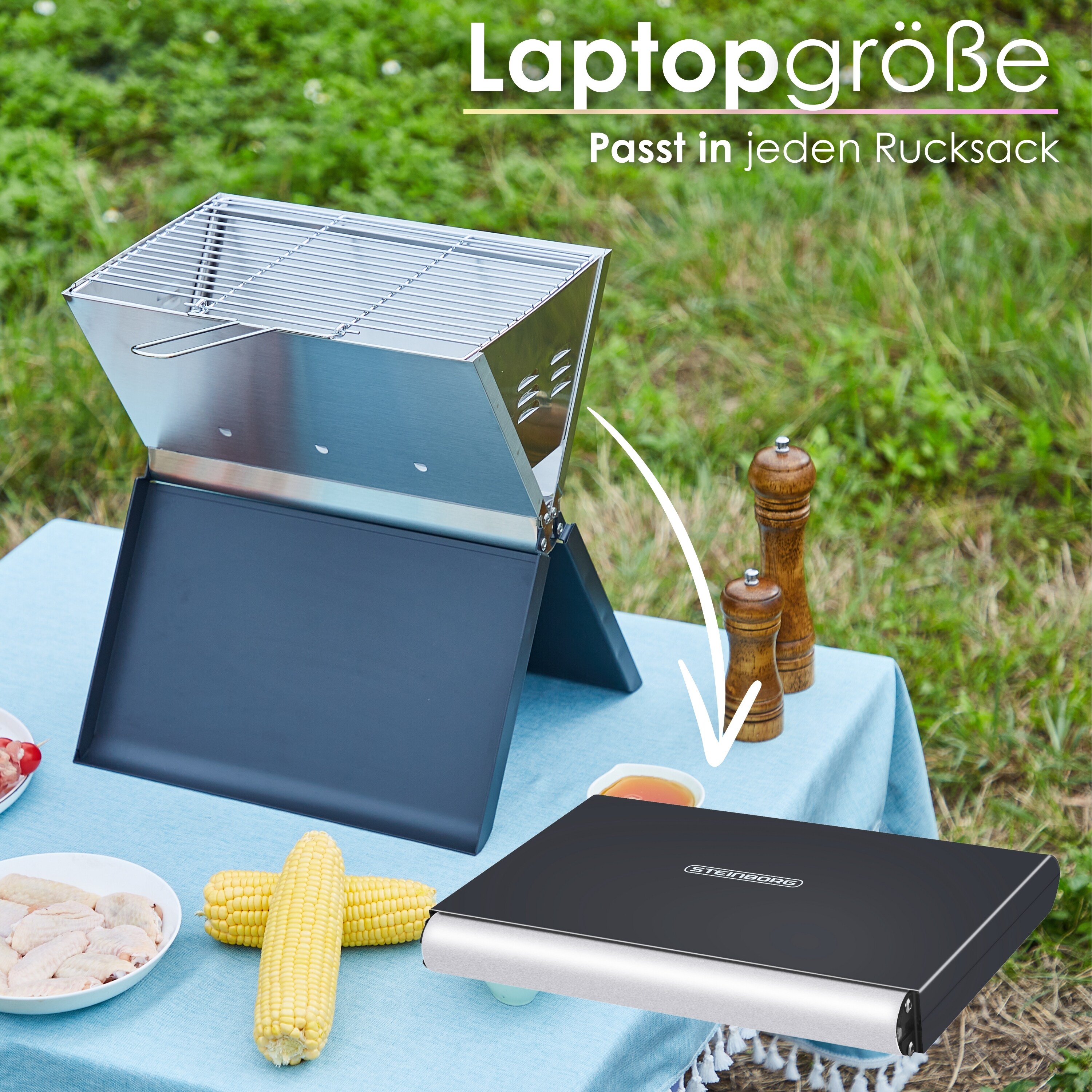 Steinborg Klappgrill Laptopgrill Campinggrill Hitzebeständig schwarz
