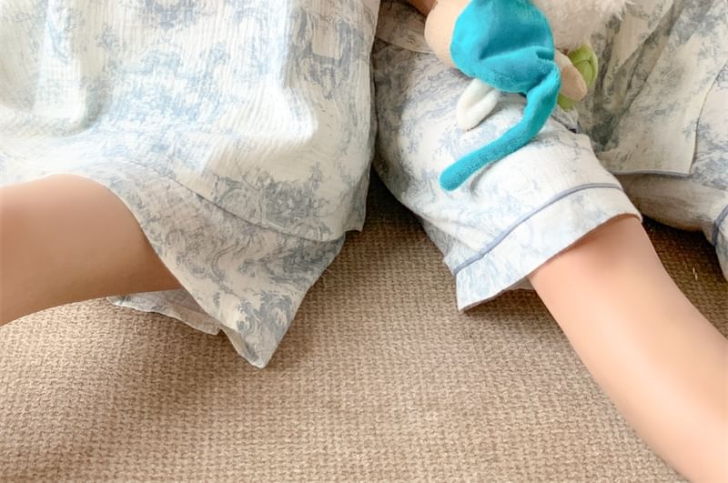 Tanee - Koppel bijpassende print pyjama camisole top / shorts / korte mouwen top / jurk / set