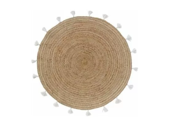 Tapis rond à pompons - D 120 cm - Shira Blanc