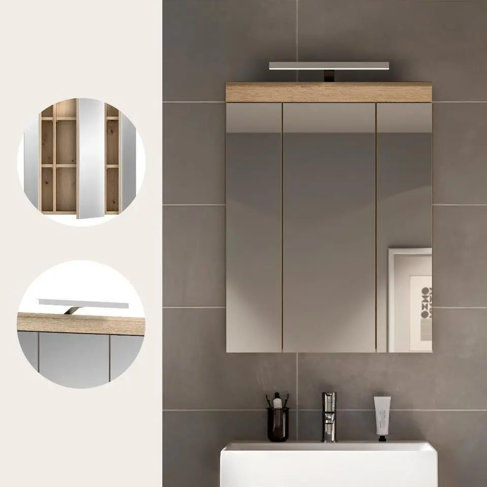 Hioshop Lambada spiegelkast inclusief verlichting 2 deuren- 3 spiegeldeuren- 3