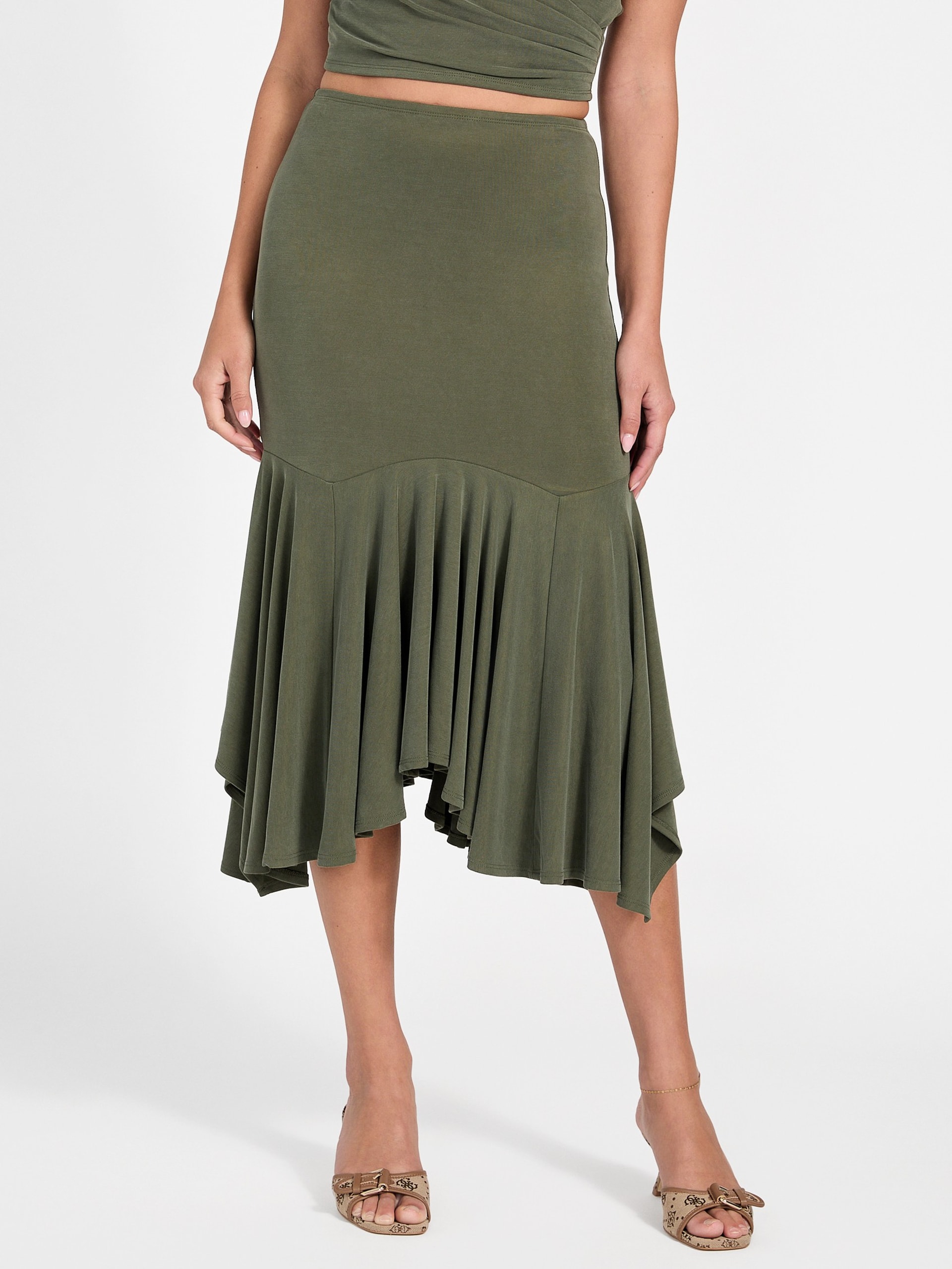 Saia midi com babados Eco Kenzie