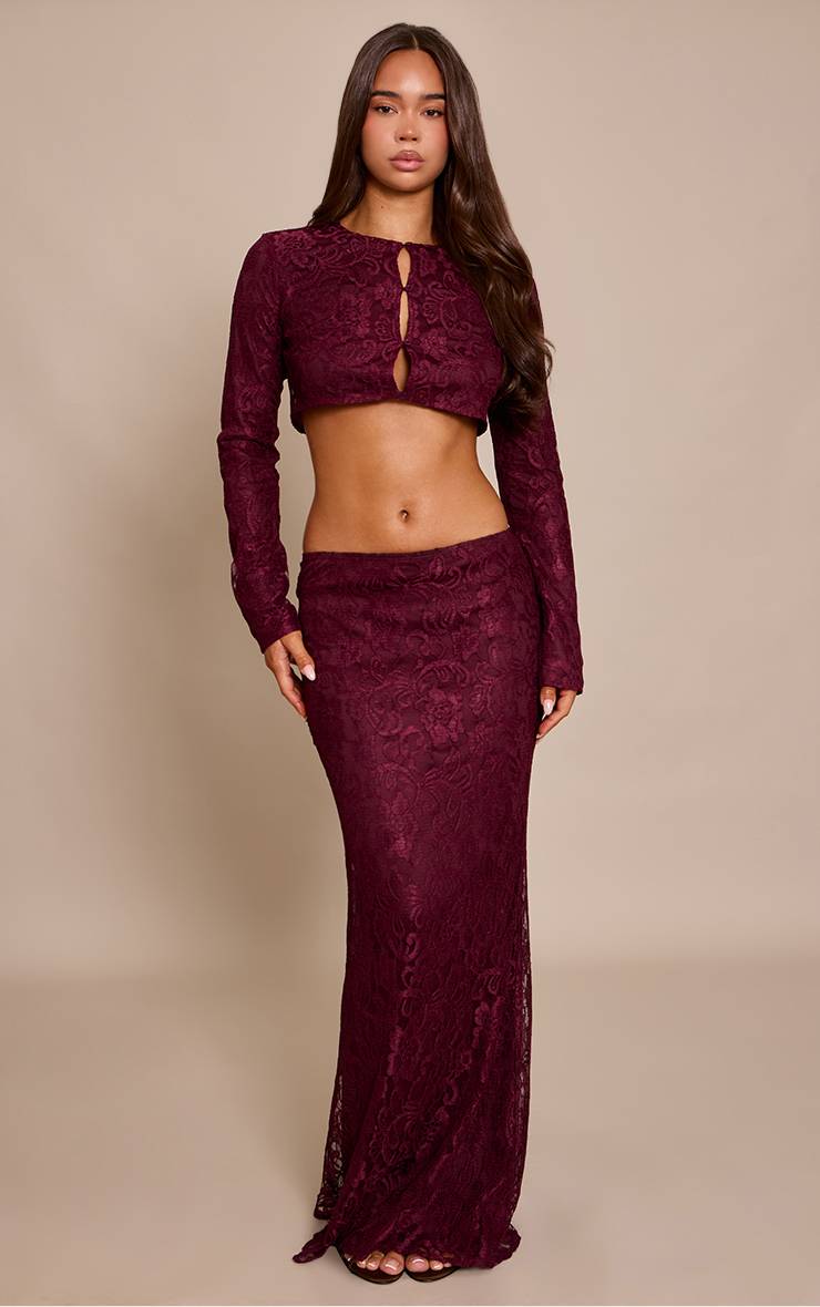 Prune Jupe Longue En Dentelle Taille Mi-haute