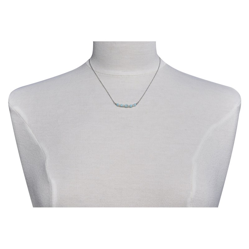 Collier Chaine Argent Cinq Perles de Larimar Anneaux et Perles Argent