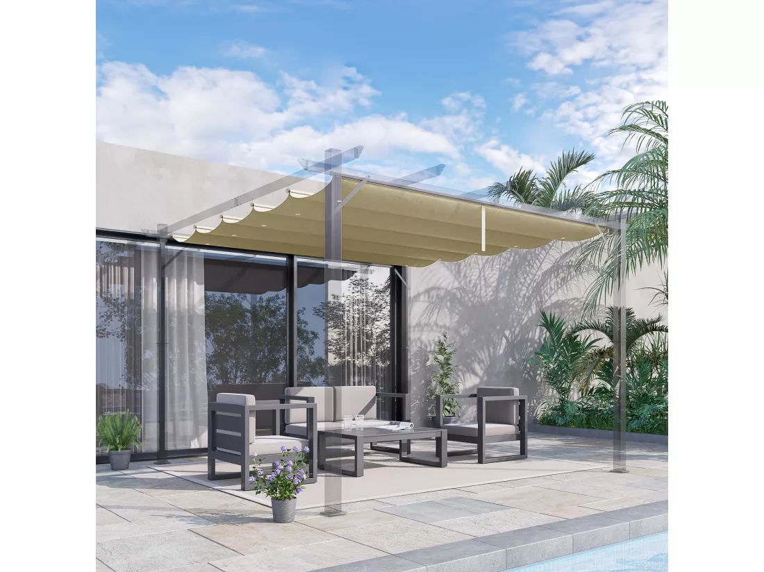 Toile de rechange pour pergola rétractable 3 x 3 m polyester haute densité 180 g/m² imperméabilisé beige