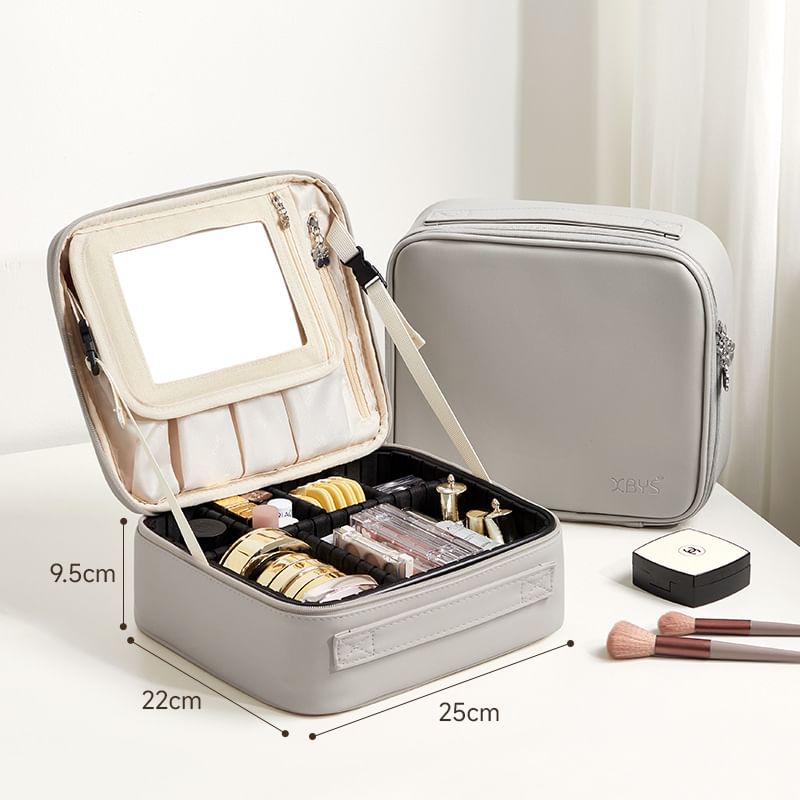 Karnemelk - Grote capaciteit PU cosmetische make-up tas met spiegel