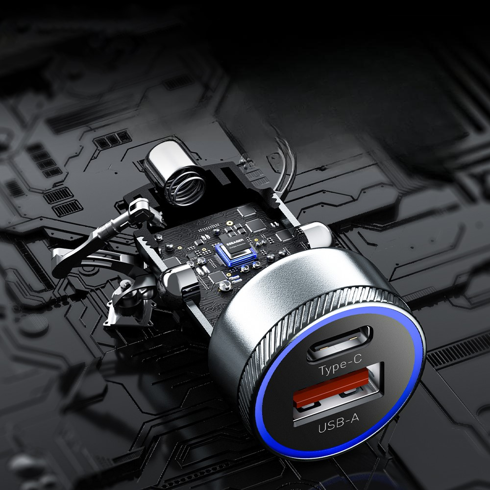(54W) Universal USB A / USB C Auto KFZ Ladegerät mit LED Beleuchtung - Grau