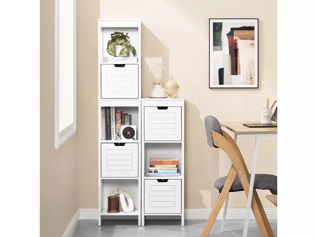 Meuble Colonne Meuble Bas de Salle de Bain Armoire Toilette – 1 étage et 2 tiroirs, FRG127-W