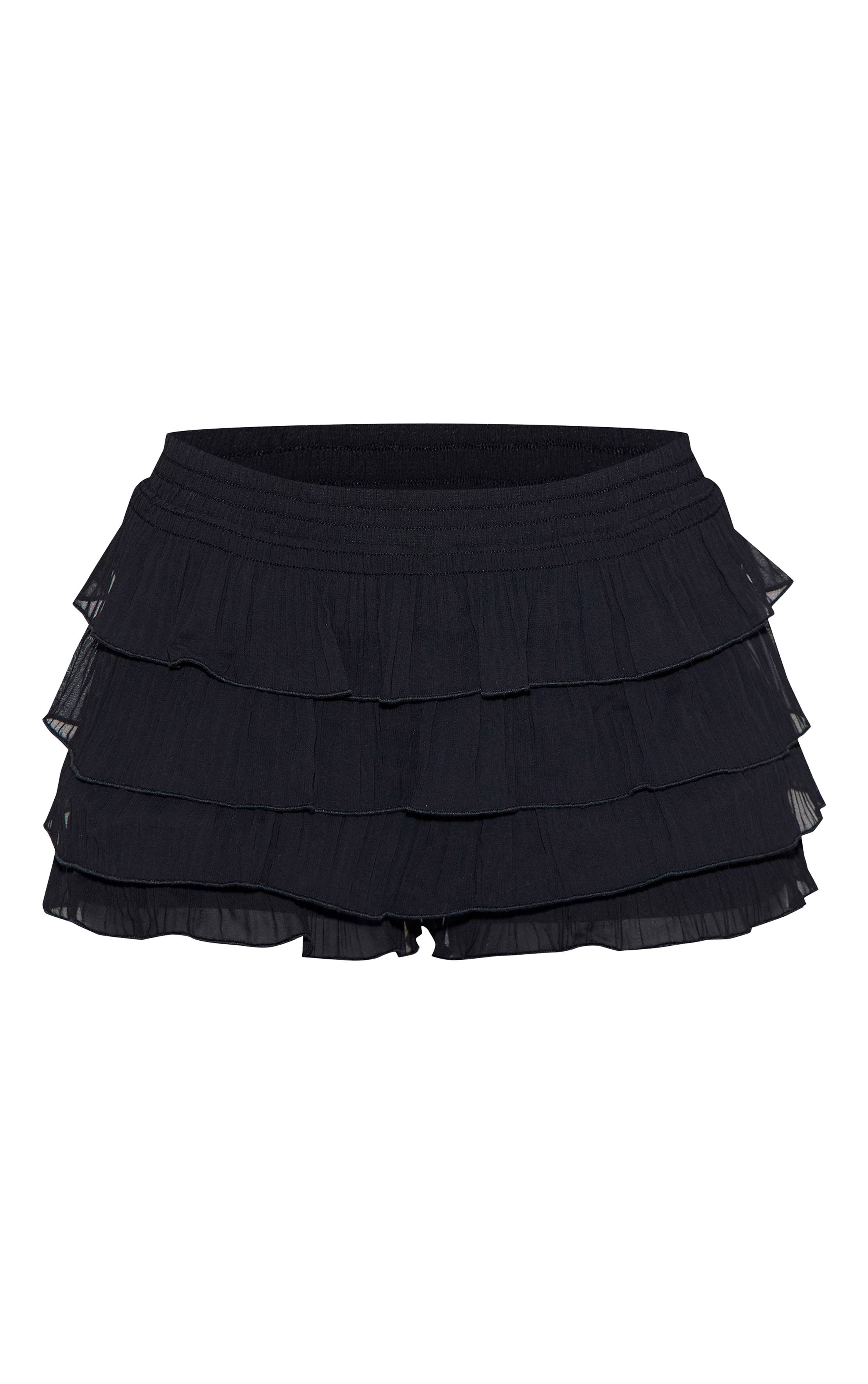Noir Short Bloomer Taille Basse Froncé Texturé