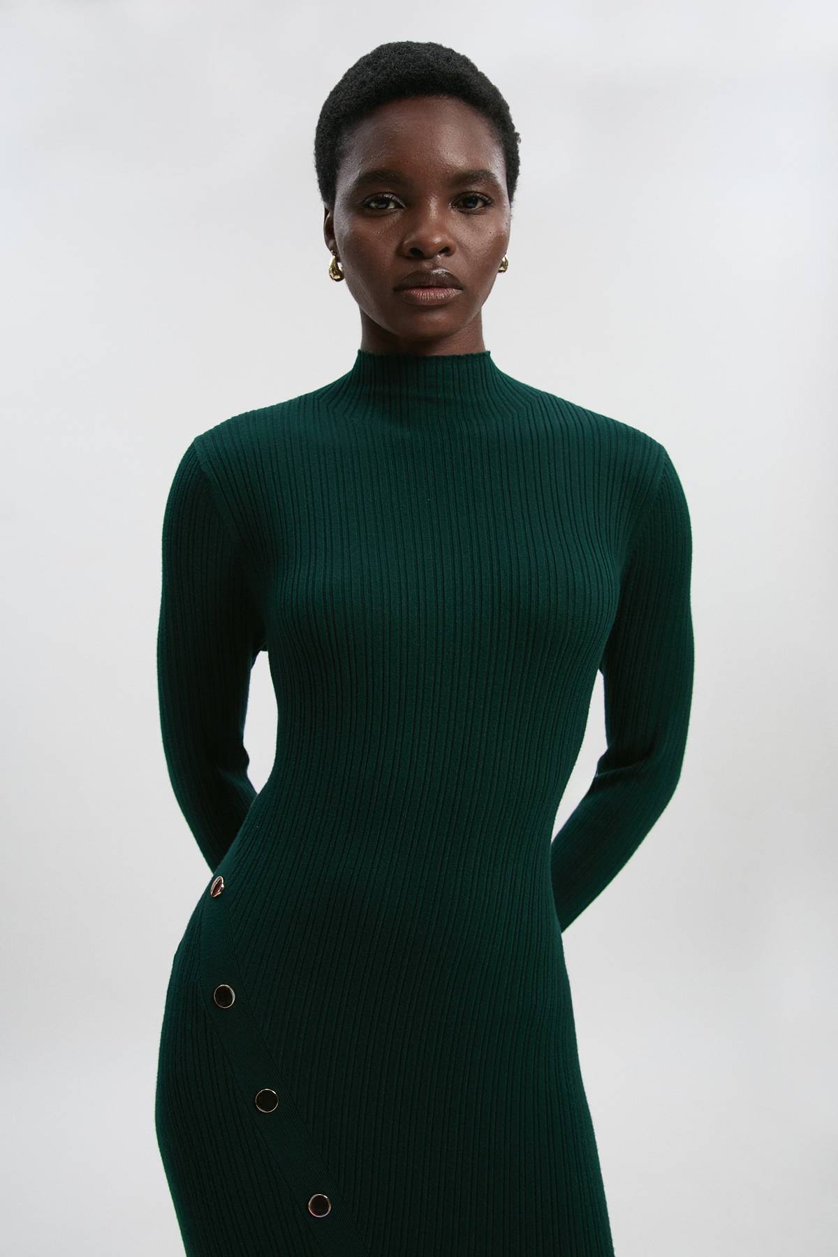 KarenMillen Robe Midi en Maille Mélange Viscose avec Détail de Pressions Fendue