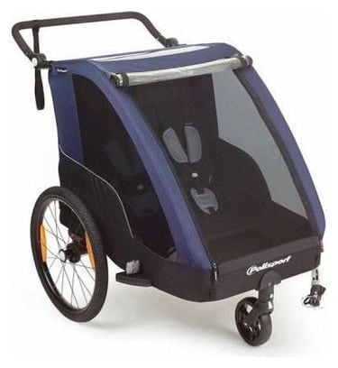 REMORQUE ENFANT 2 PLACES 20' GREY / BLUE POLISPORT LIVREE AVEC KIT URBAIN .
