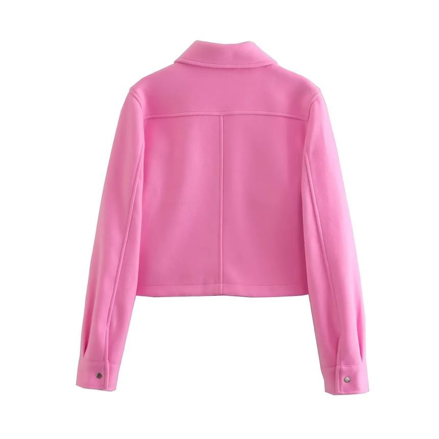 Opuscule - Effen cropped jasje met kraag en knoopsluiting