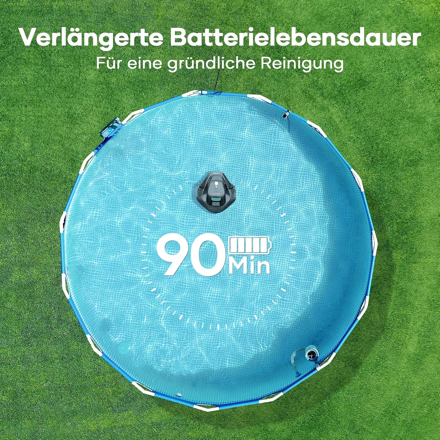 AIPER Poolroboter, Kabellos Poolsauger Akku, Bodensauger mit 90 Min Laufzeit, Automatisches Parken, Dual-Antriebsmotoren & LED-Anzeigen, Ideal für Flachem Boden Pool bis zu 80 m²