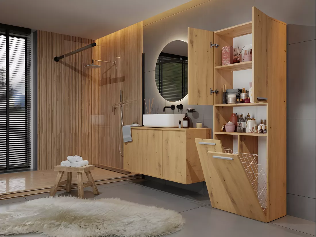 MOBY - Armoire de salle de bain avec 2 paniers à ligne - Rangement sdb - 174x60x30 - Meuble colonne