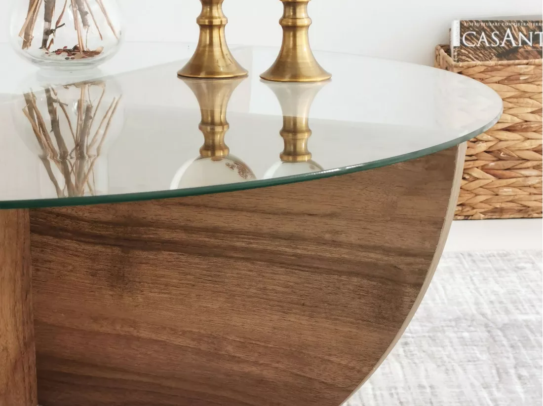 Table basse en verre trempé - Naturel foncé et Transparent - AYSUN