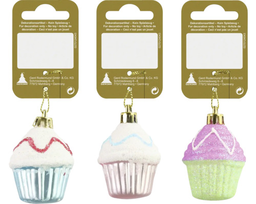 Cupcake kerstboomversiering om op te hangen, 5 cm, roze en blauw