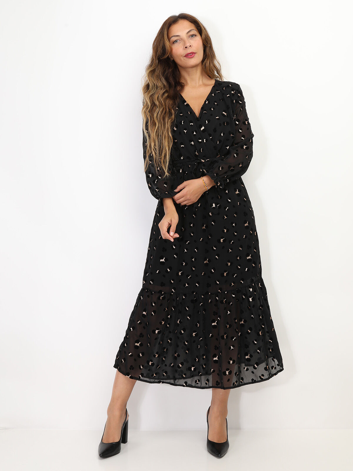 Robe longue à motifs pailletés- Noir