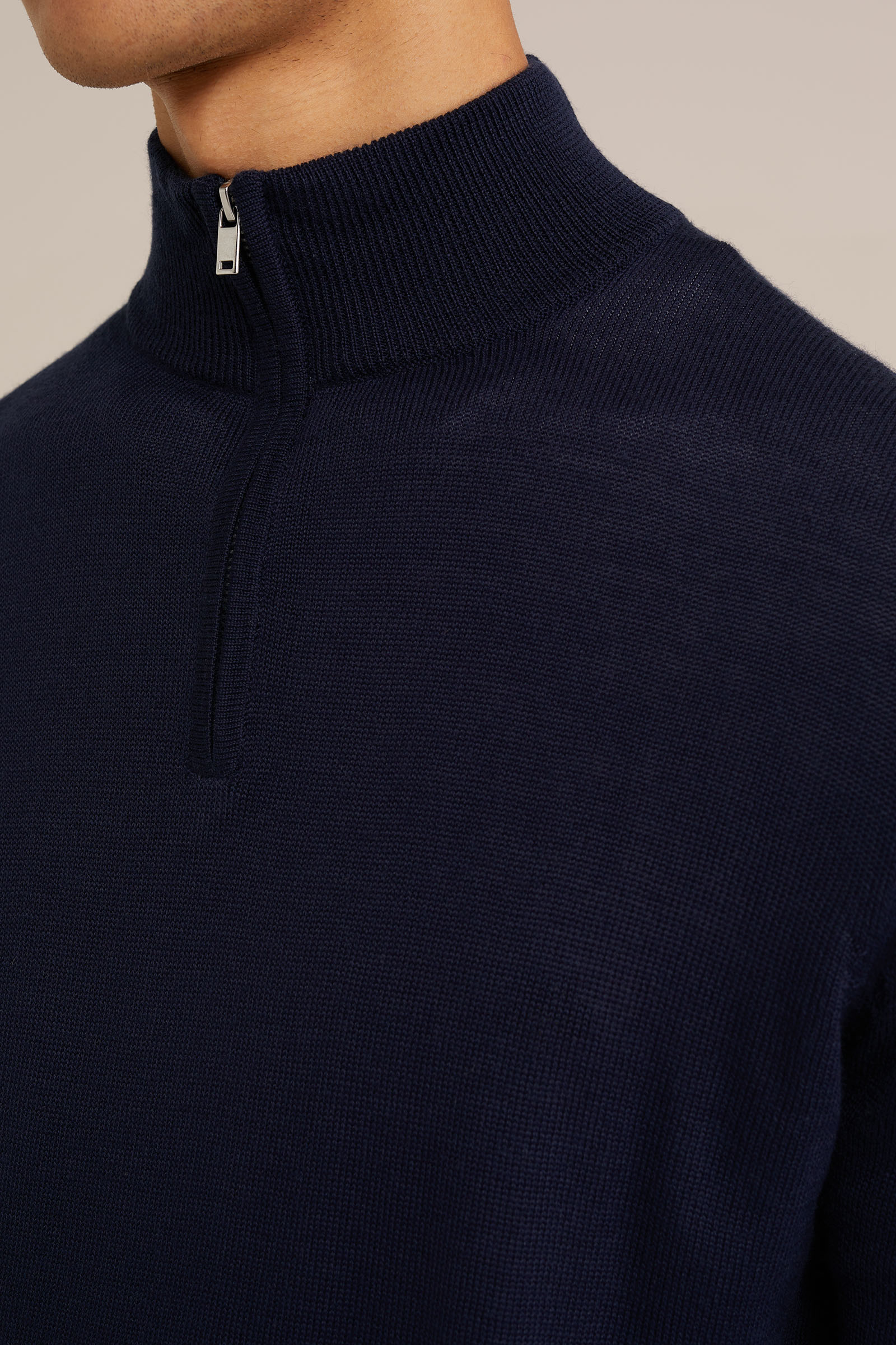 trui met rits van merinowol Fundamentals Marineblauw