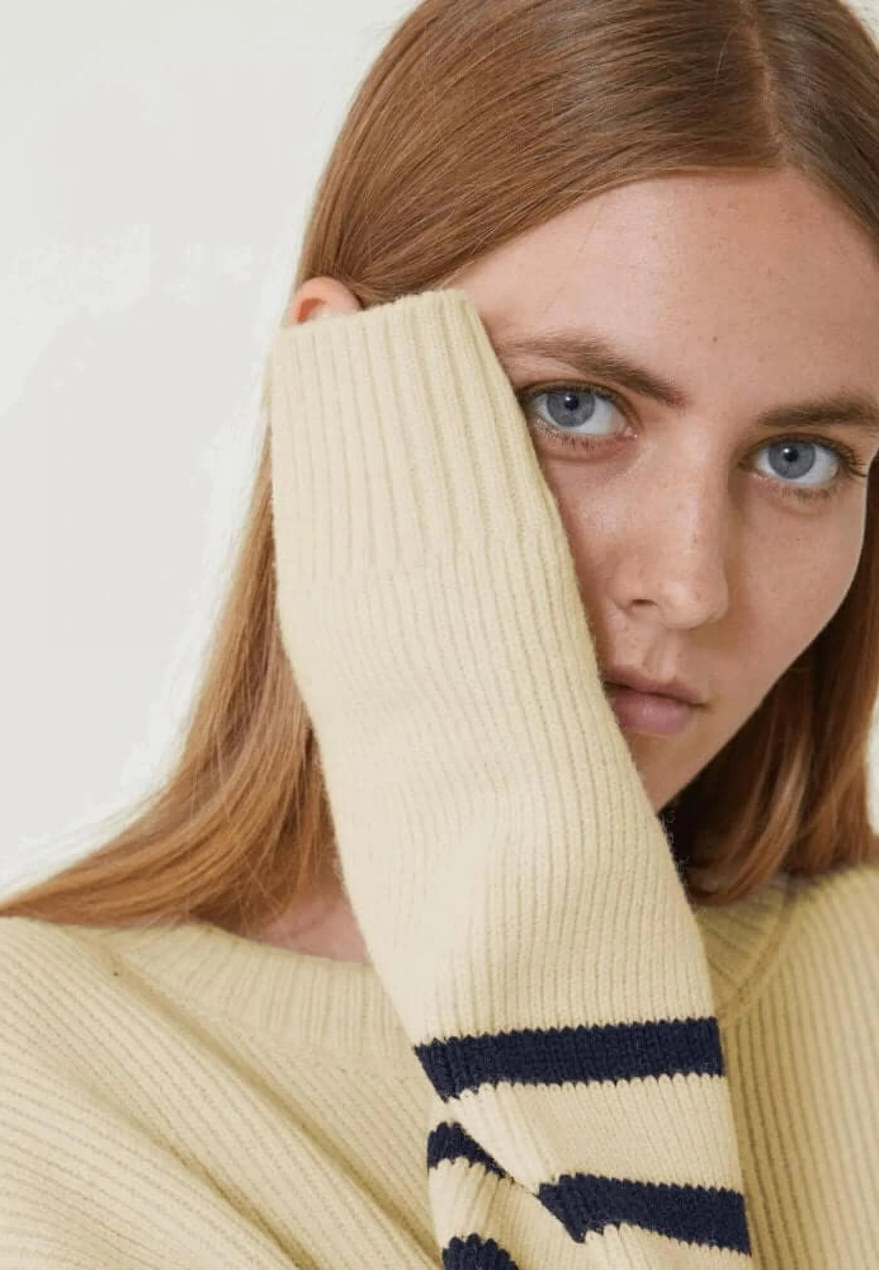 Pull mixte en laine française-Lude Marinière Ecru Marine
