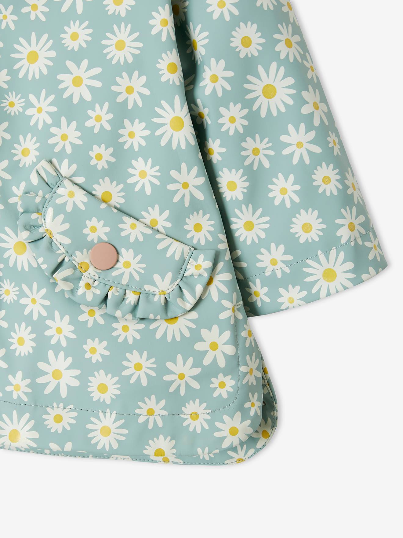 Capa de chuva com capuz para bebê menina, tamanho médio, estampa verde.