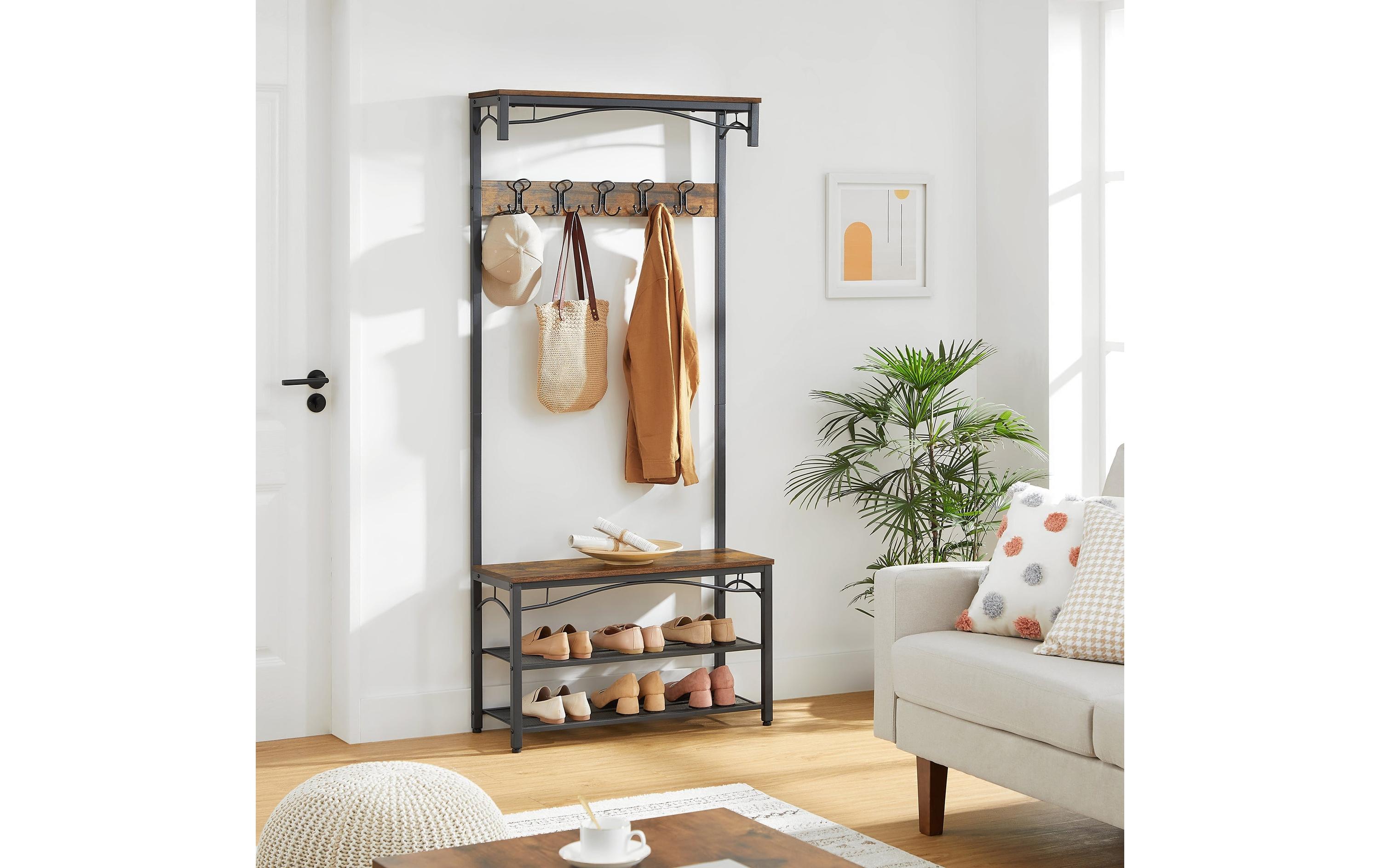 Garderobe mit Schuhregal 178.5 cm, Braun/SchwarzKleiderständer mit Sitzbank