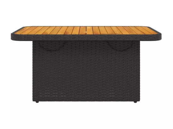 Table de jardin noir 90x55x71 cm résine tressée et bois acacia