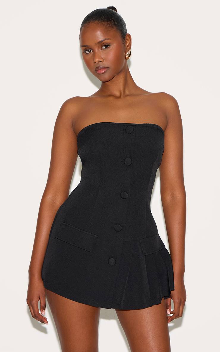 Noir Combinaison-short Bandeau Ajustée À Détail Plissé