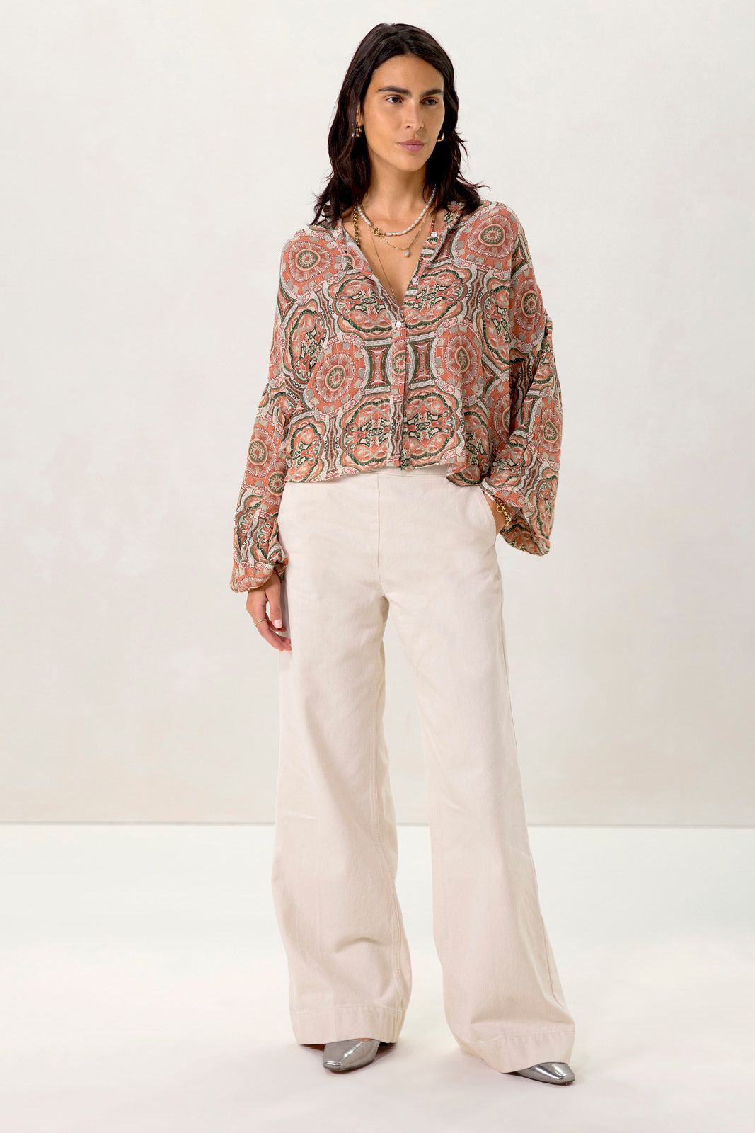 Witte wide leg corduroy broek