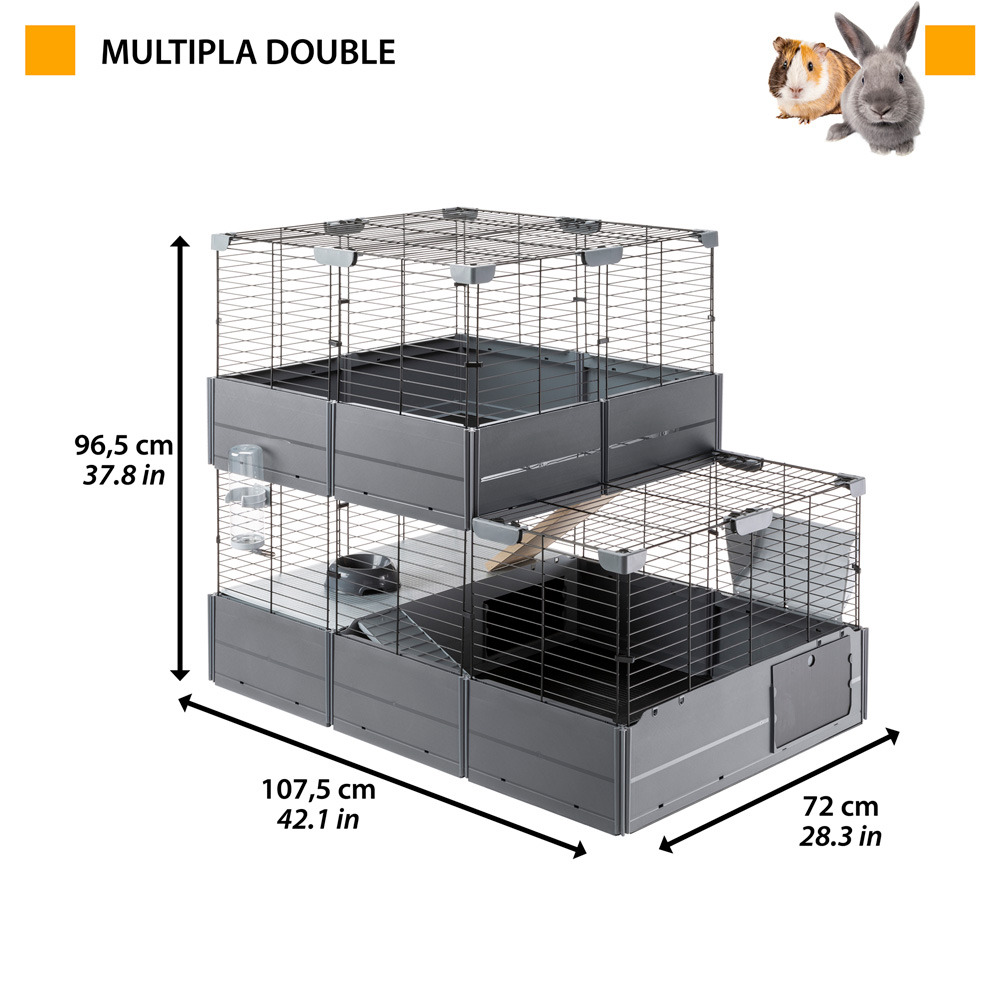 Cage modulable à deux niveaux pour lapins cochons d'inde multipla double, en grillage métallique et plastique recyclé, avec