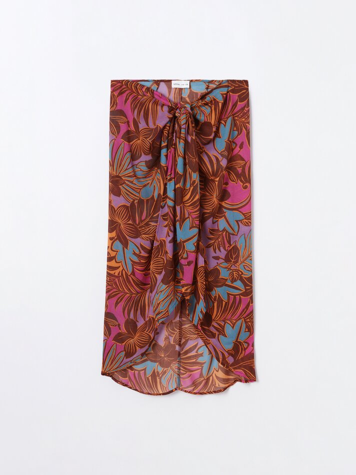 Saia pareô estampada - Marrom