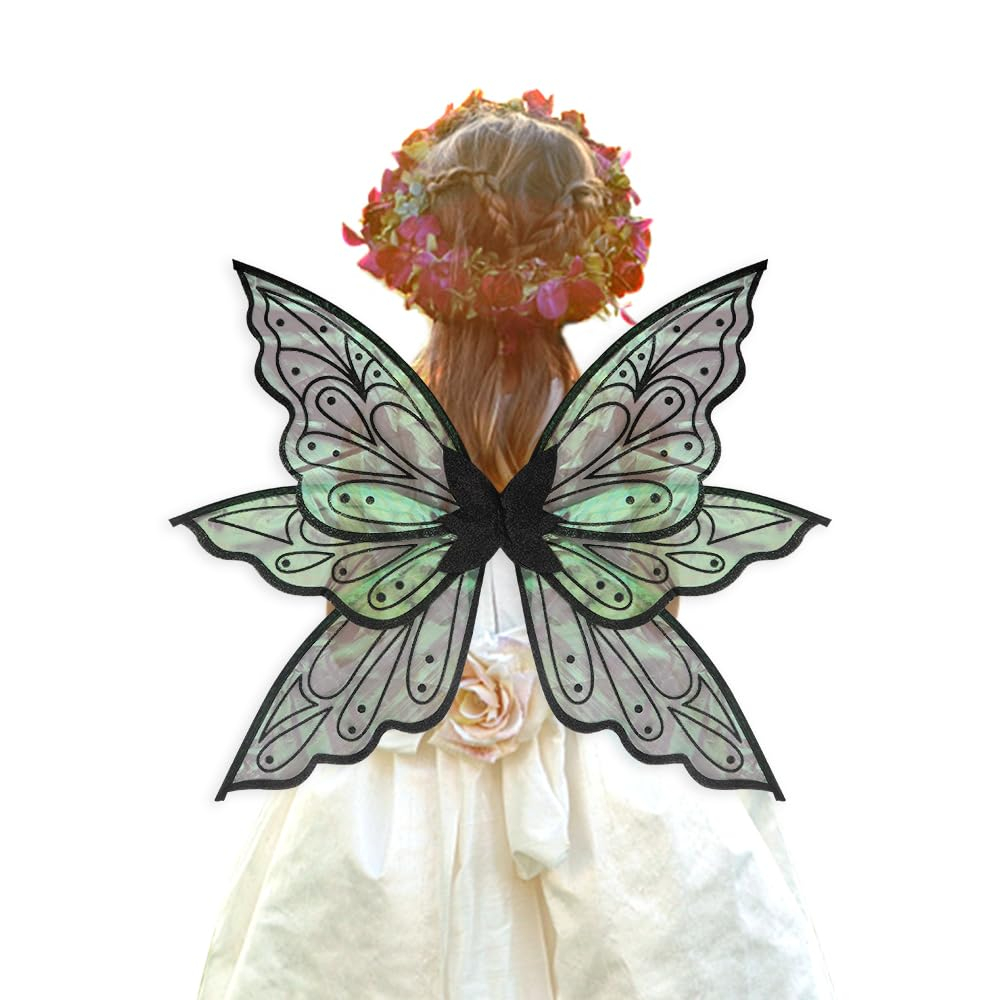 (63x47cm) Irisierende Feen Flügel Fasnachts Kostüm Zubehör Motto Party Accessoire Halloween Foto Requisite - Schwarz