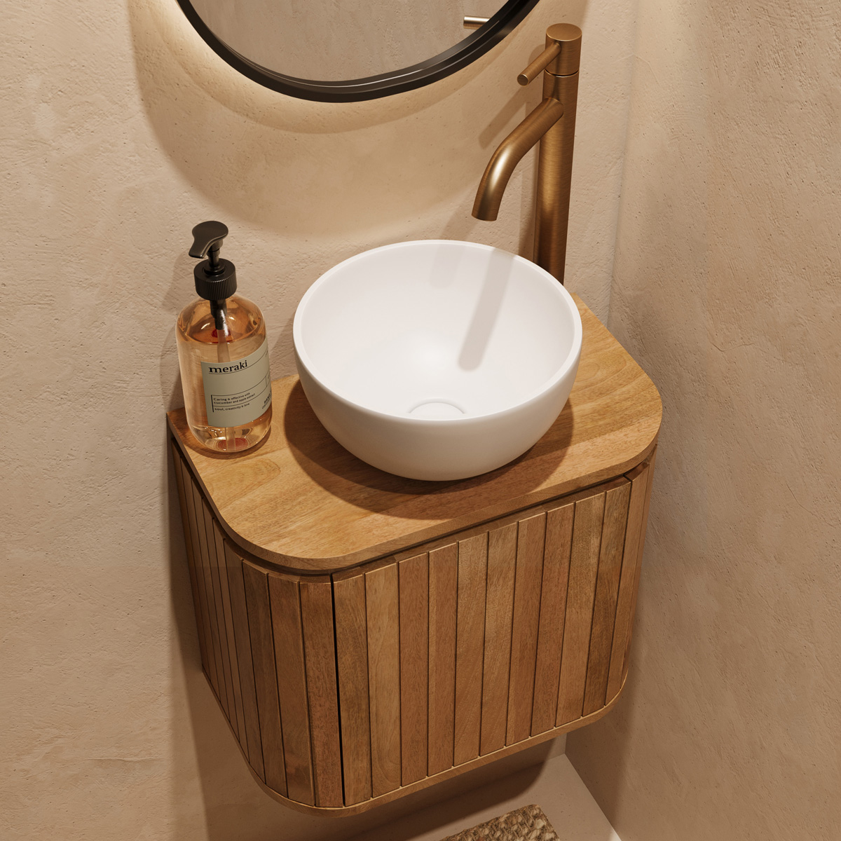 Livli Estrela toiletmeubel links met ribbelfront 40cm mangohout zonder waskom