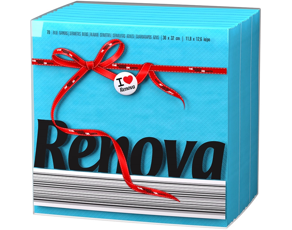 GUARDANAPOS FOLHA SIMPLES TIPO E RENOVA AZUL 30X32CM PACK 70 UNIDADES