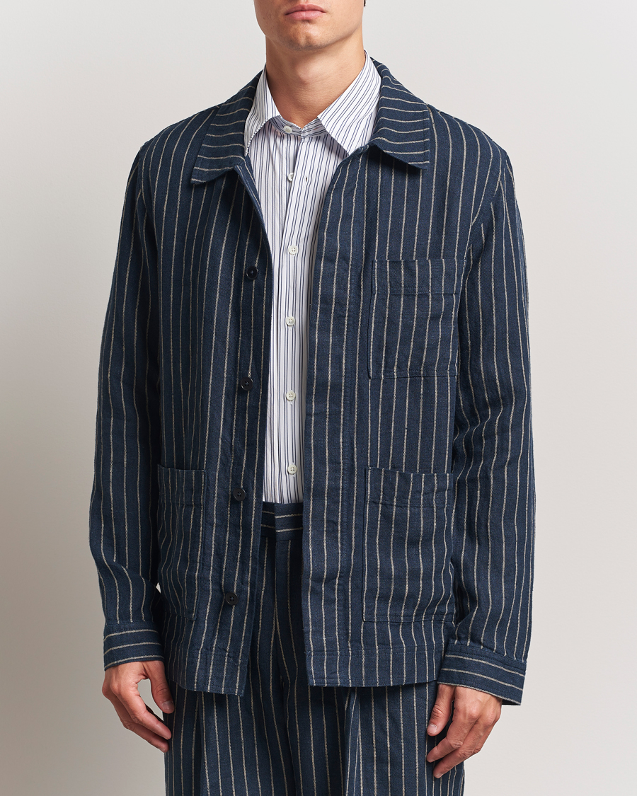 NN07 Olav Linen Pinstriped Overshirt Navy Blue