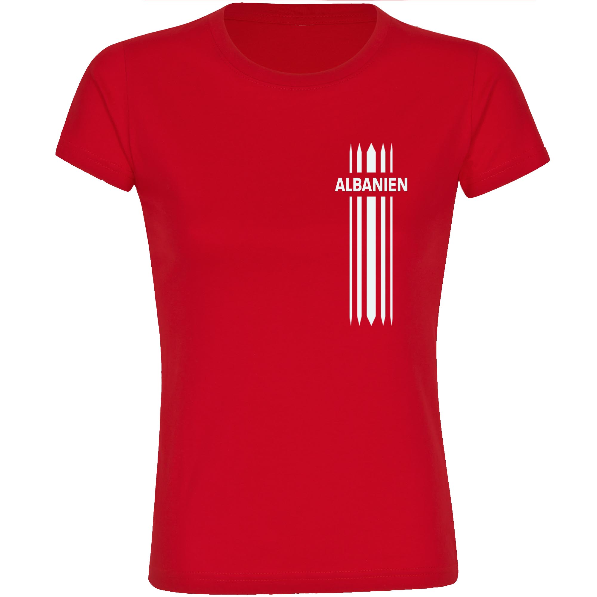 multifanshop® Damen T-Shirt - Albanien - Streifen - Druck weiß