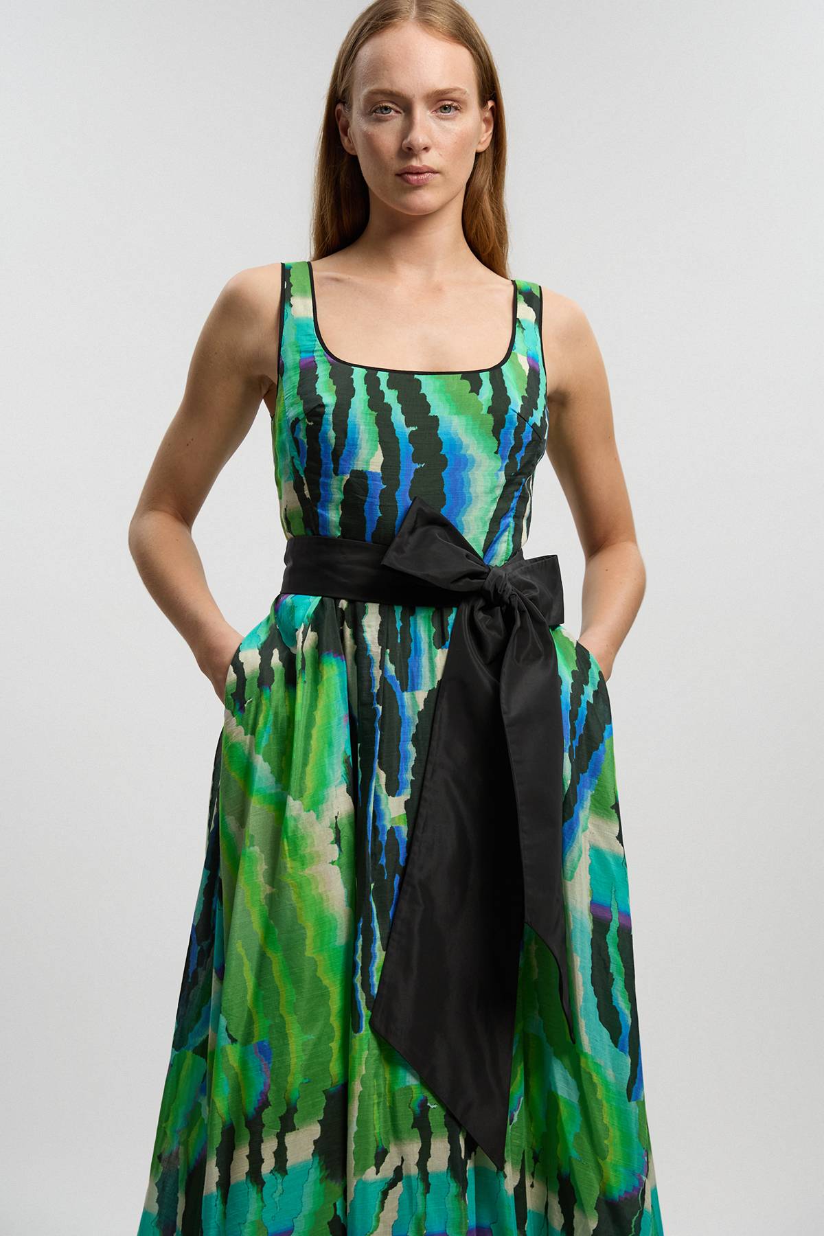 KarenMillen Robe Longue À Bretelles En Soie-coton Motif Animal
