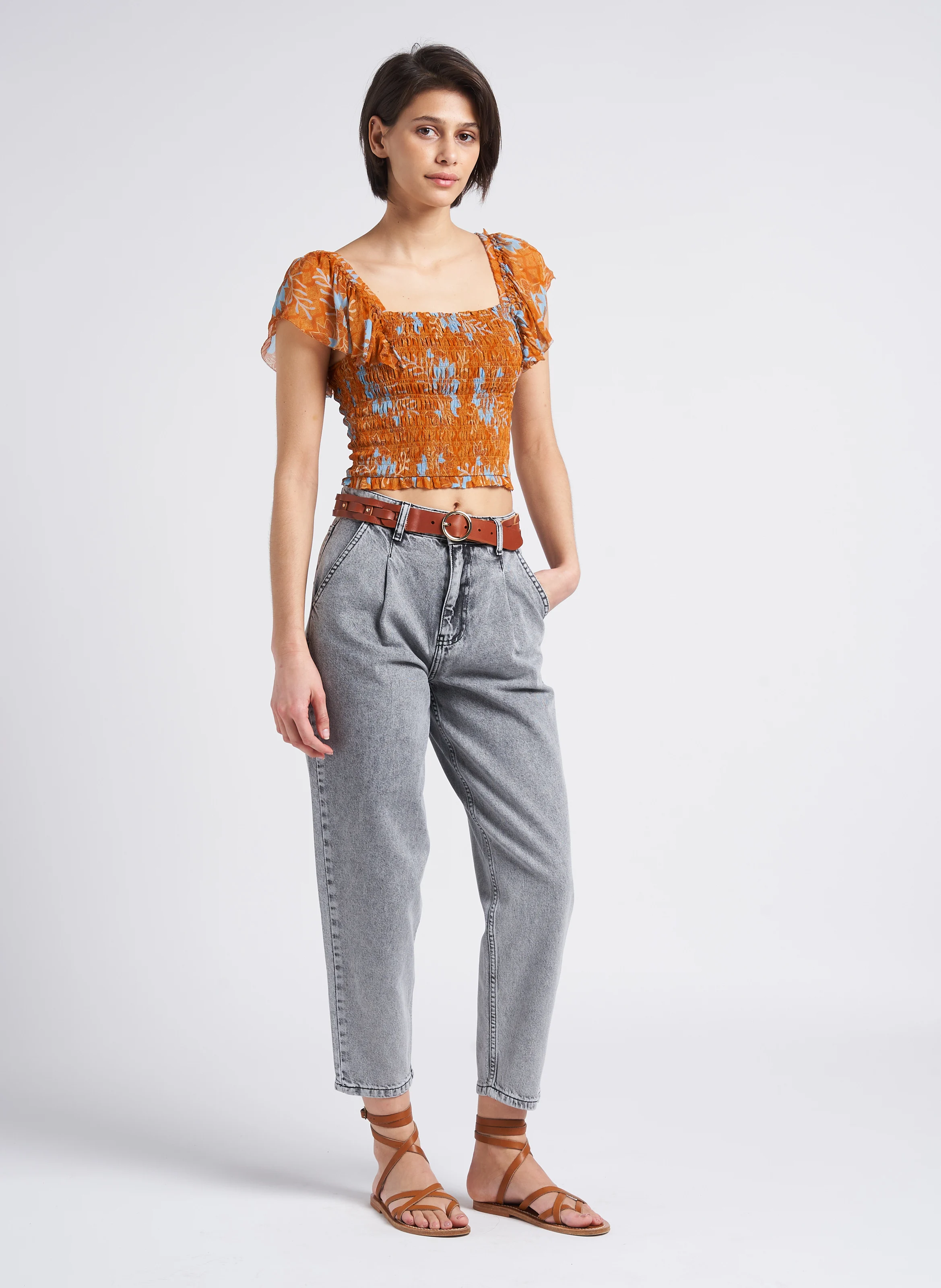 Jean baggy en coton délavé | Argent