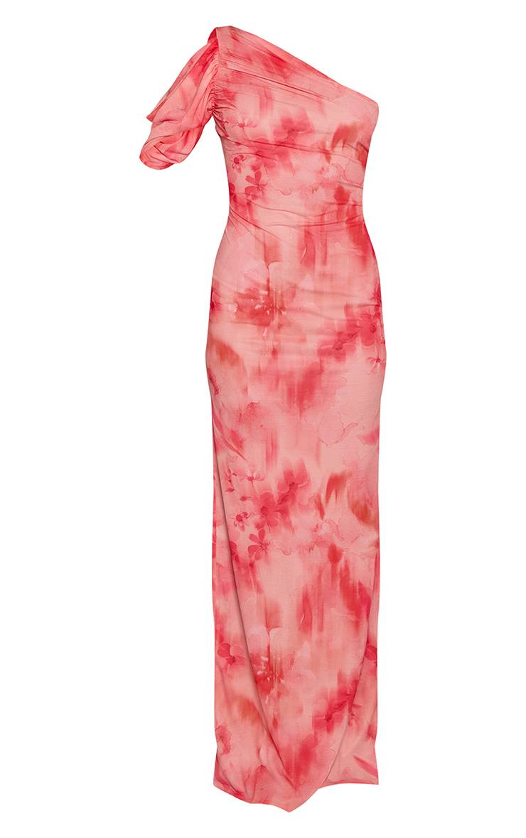 Rose Robe Maxi Asymétrique Sans Manches En Mousseline À Imprimé Floral