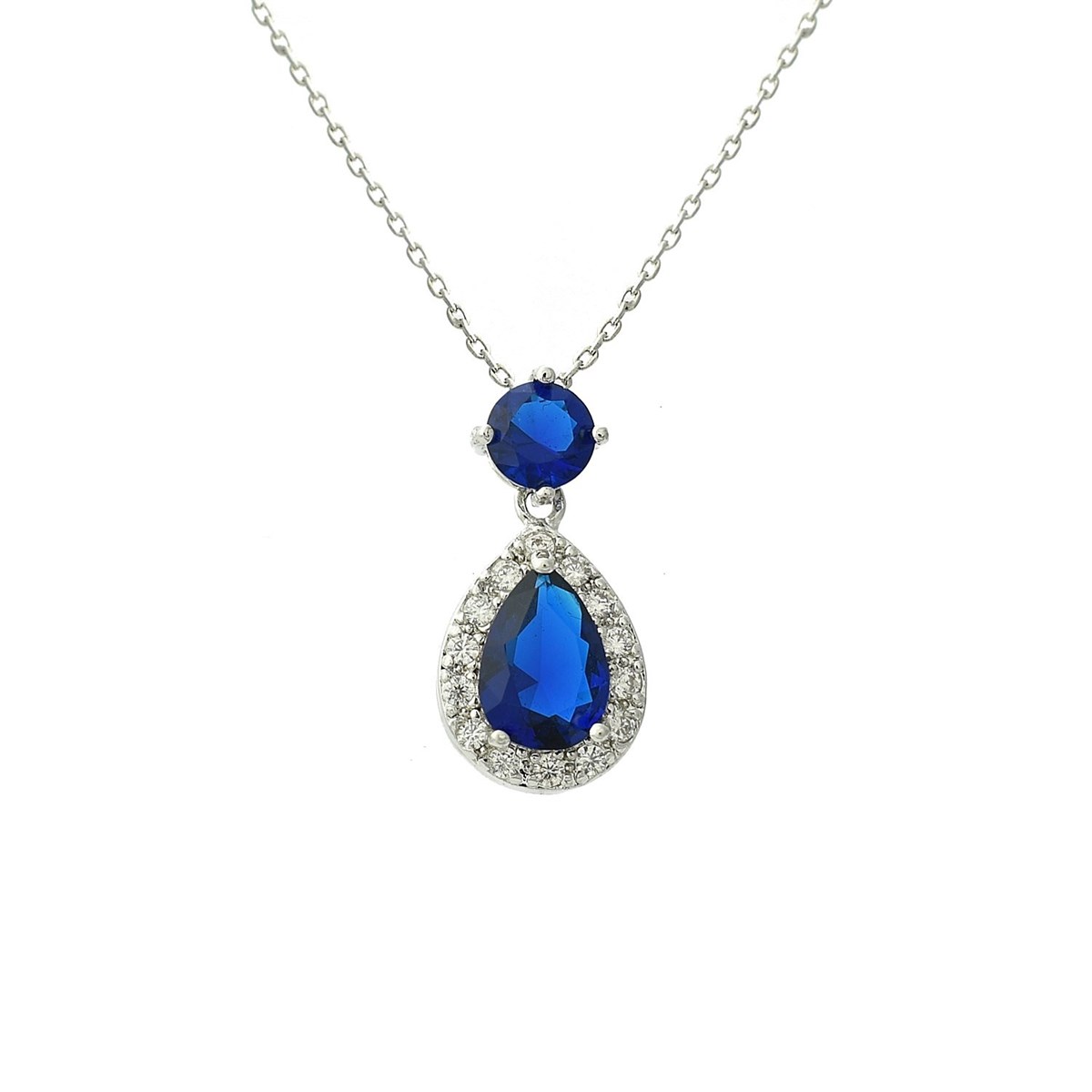 Collier goutte oxyde de zirconium bleu roi pendant argenté