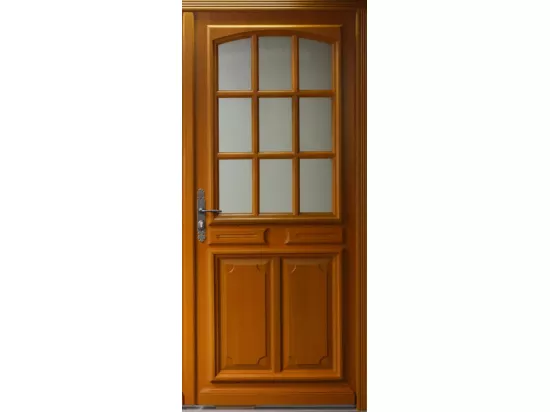 Porte D'Entree Bois Vitree, Marine, H,215Xl,90 P, Droit + Poignée Et Barillet (Ref 010403Rfp)Cotes Tableau