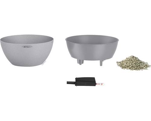Cubeto Stone kunststof bloempot, 40x40x18 cm, steengrijs, inclusief grondbewateringssysteem en waterniveau-indicator
