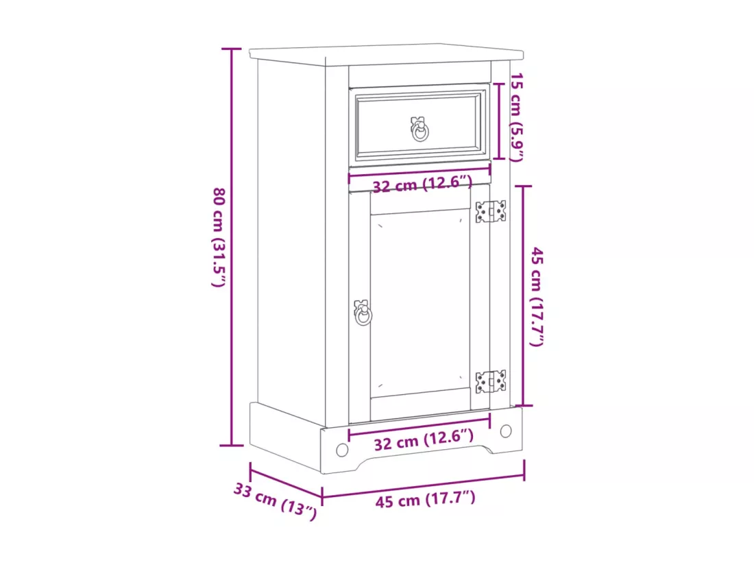 Armoire de salle de bain Corona 45x33x80 cm bois de pin massif