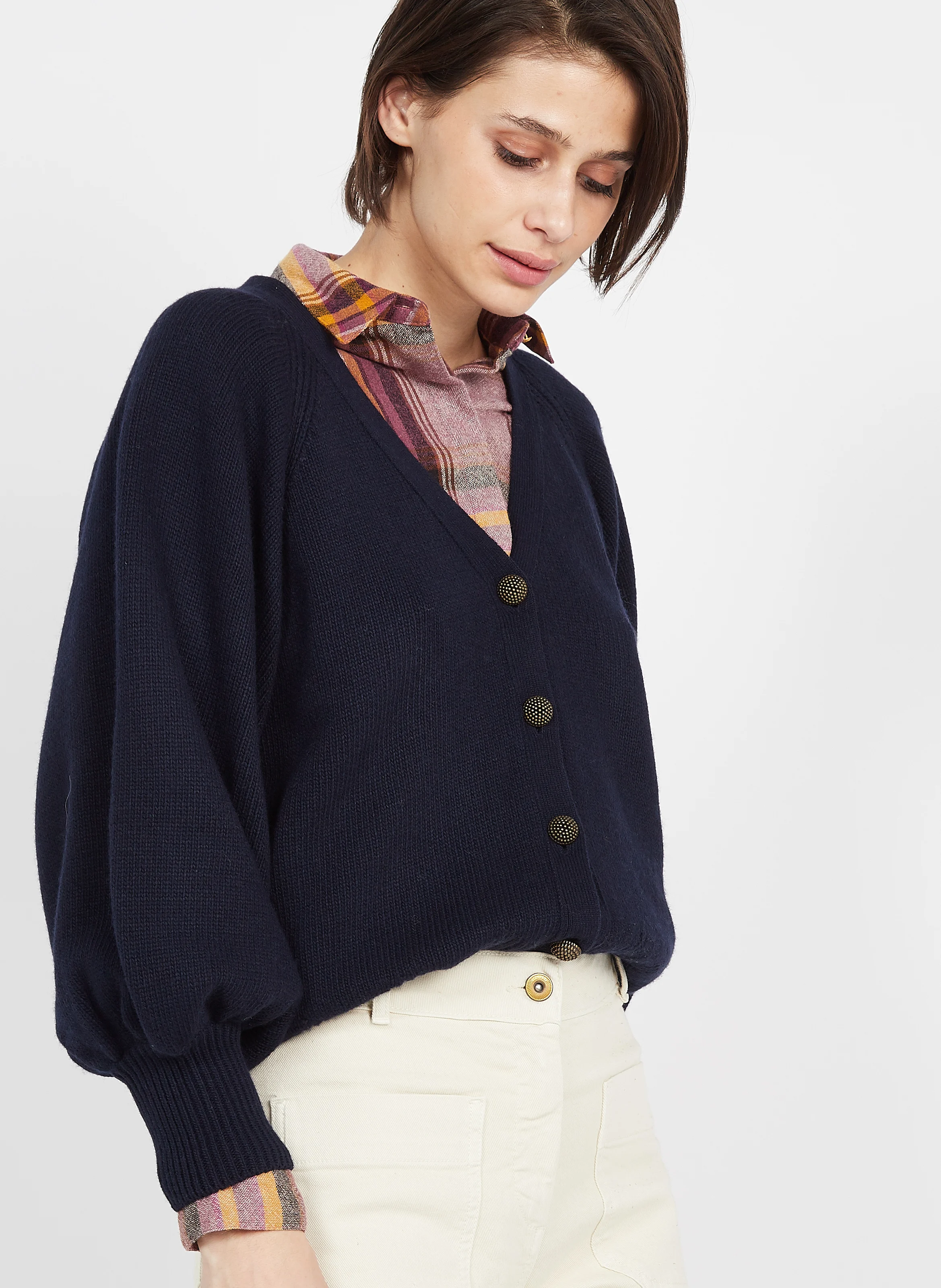 ELLIAS - Pull Col V en laine| Bleu