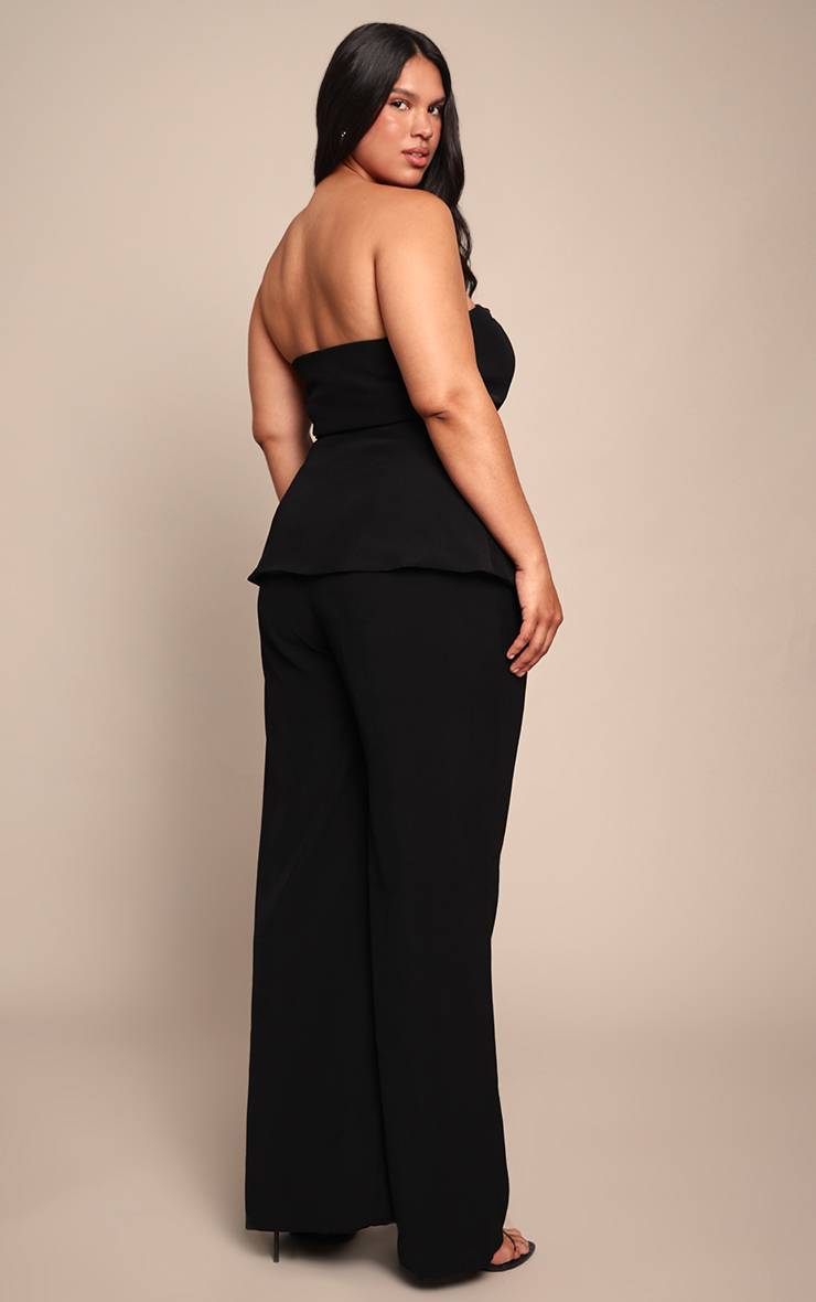 Noir Pantalon Large Taille Haute Tissé Ajusté Grande Taille Ensemble Coordonné