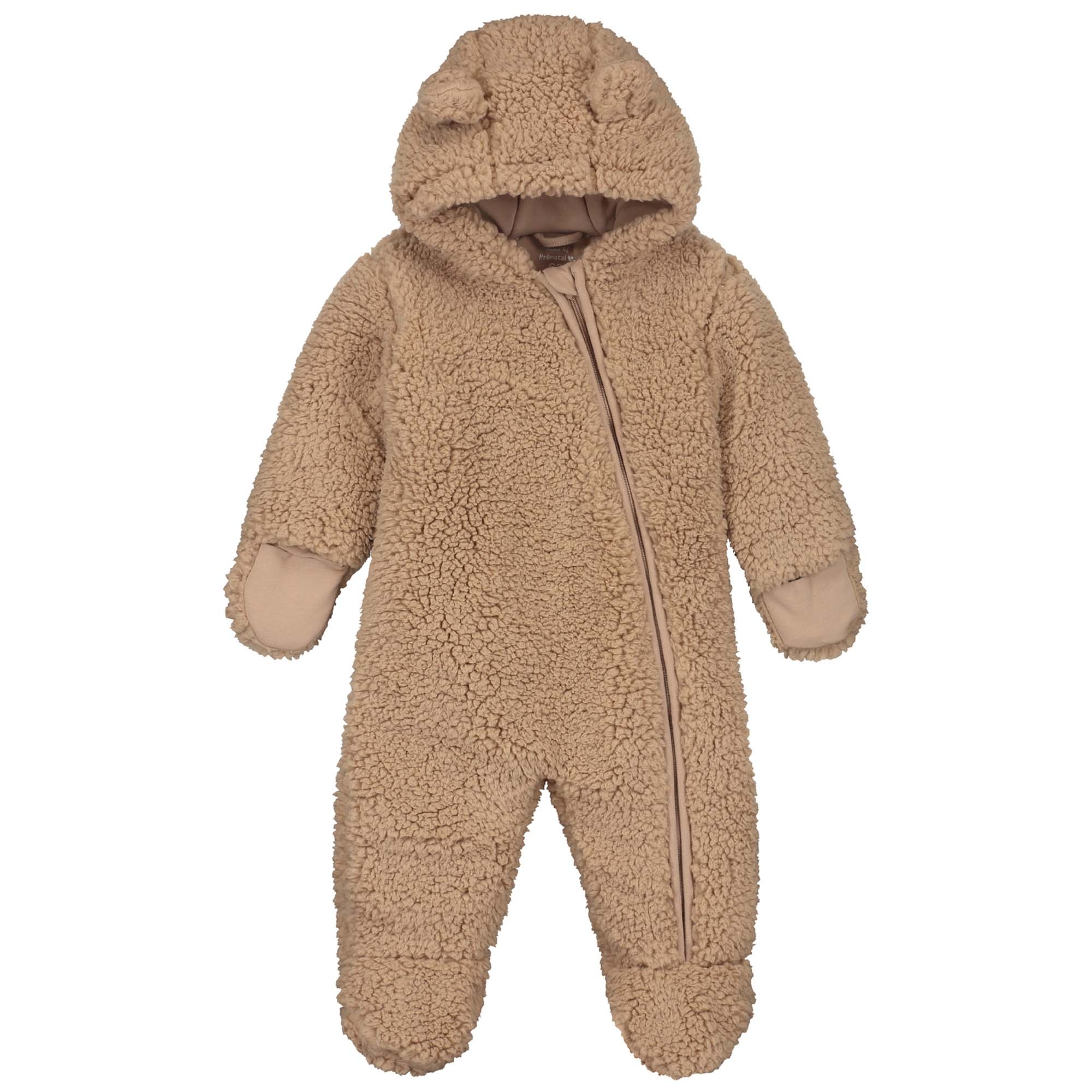 Prénatal newborn berenpak teddy lange mouwen effen taupe