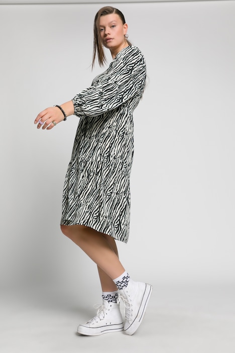 Zebra-Kleid, A-Line, Carree-Ausschnitt, Langarm, Jersey-Unterkleid